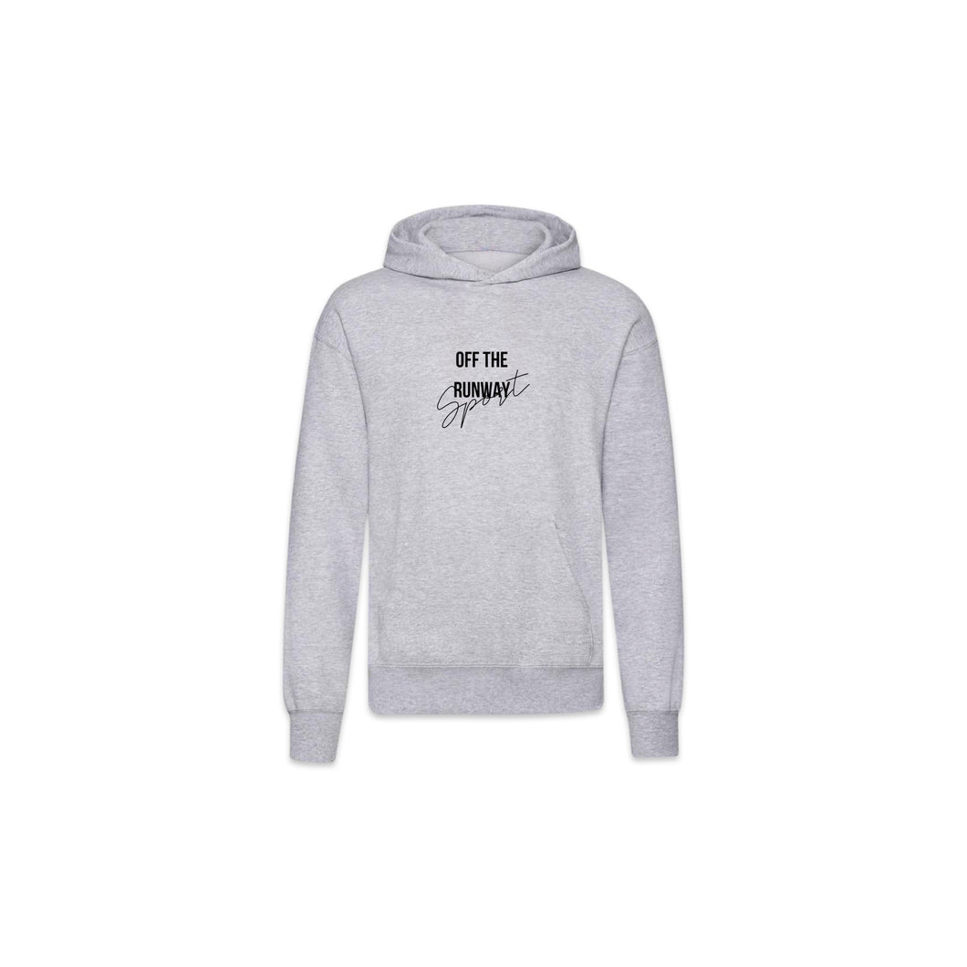 OTR Sport Hoodie. Heather grey with black logo.