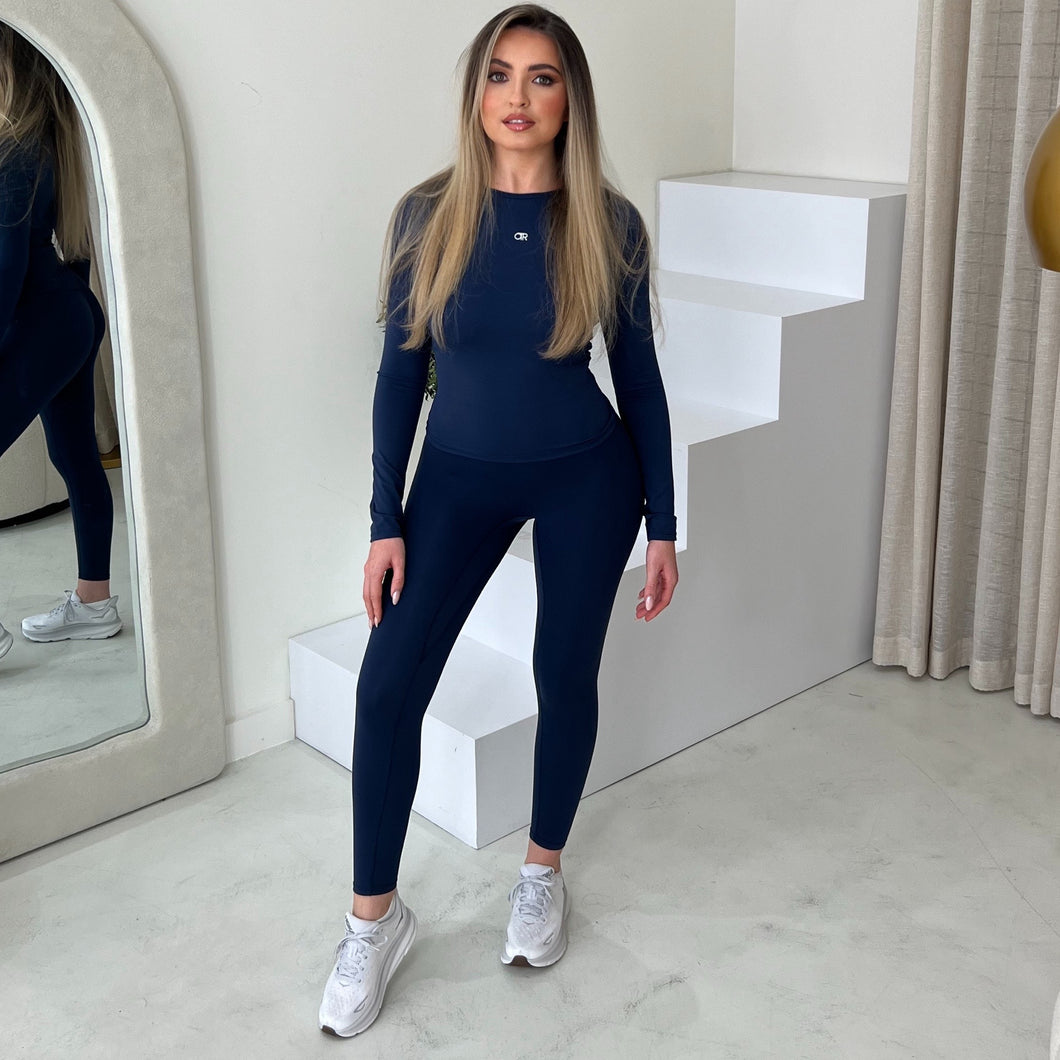 Sculptured Long Sleeve Top. Navy.