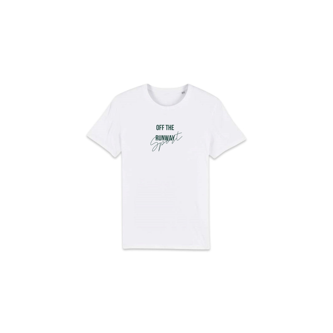 OTR Sport T-Shirt. White with green logo.