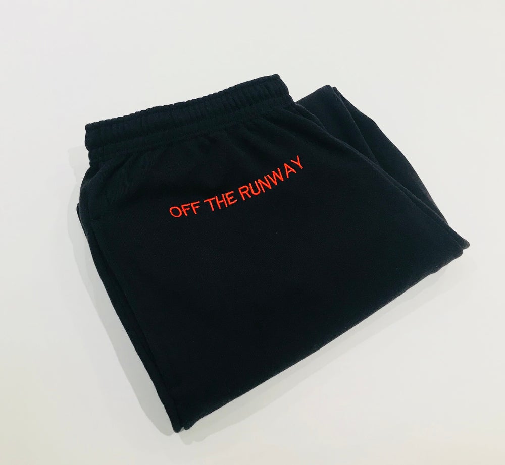 (OLD LOGO) Classic “OFF THE RUNWAY” Joggers, in black.